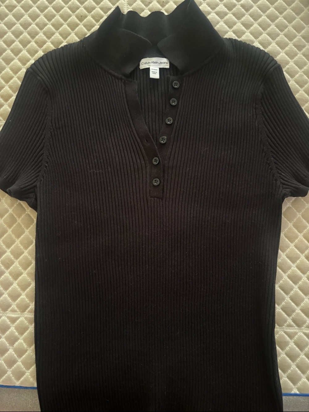 Calvin Klein Jeans Black Ribbed Short-Sleeve Polo Top